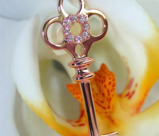 Femininer Diamanten Schlüssel Anhänger in Roségold