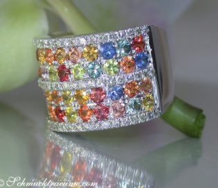 Prächtiger Regenbogen Saphir Brillanten Ring