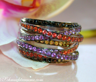 Multi Row Ring with Black Diamonds, Amethysts & Sapphires Multi Row Ring with Black Diamonds, Amethysts & Sapphires
