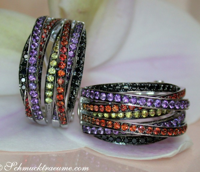 Ungewöhnliche Ohrringe mit schwarzen Diamanten, Amethysten & Saphiren #1 Ungewöhnliche Ohrringe mit schwarzen Diamanten, Amethysten & Saphiren #1