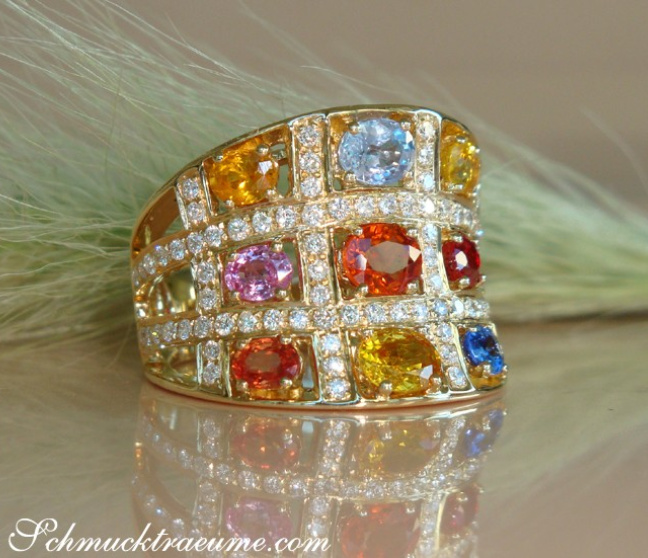 Stattlicher Multicolor Saphir Ring mit Brillanten #1 Stattlicher Multicolor Saphir Ring mit Brillanten #1