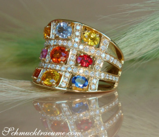 Stately Multicolor Sapphire Ring with Diamonds Stately Multicolor Sapphire Ring with Diamonds