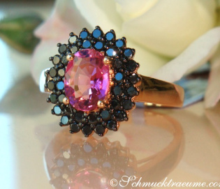 Bezaubernder Pink Turmalin Ring mit schwarzen Diamanten