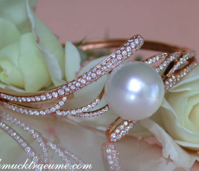 Exquisiter Brillanten Armreif mit Südseeperle (15 mm) #1 Exquisiter Brillanten Armreif mit Südseeperle (15 mm) #1