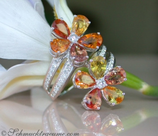 Glorious Double Flower Ring with Sapphires & Diamonds Glorious Double Flower Ring with Sapphires & Diamonds