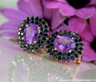 Bezaubernde Amethyst Ohrstecker mit schwarzen Diamanten