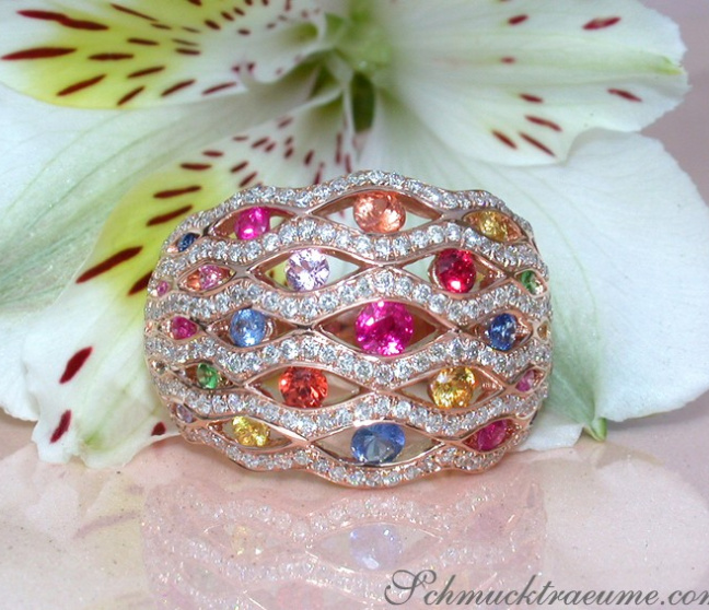 Stattlicher Regenbogen Saphir Ring mit Diamanten #1 Stattlicher Regenbogen Saphir Ring mit Diamanten #1