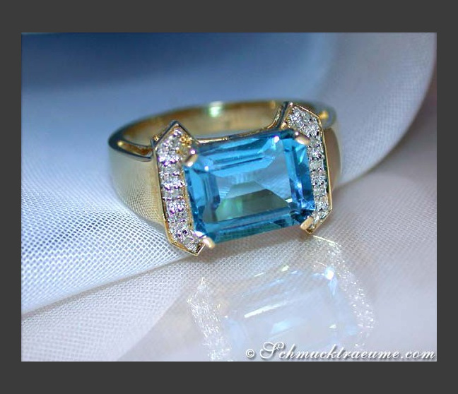Feiner Blautopas Ring mit Diamanten #1 Feiner Blautopas Ring mit Diamanten #1
