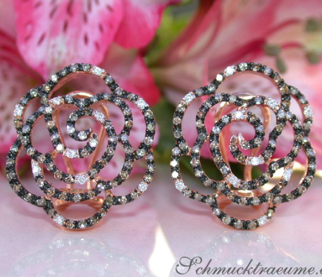 Bildschöne Rosen Ohrstecker mit naturbraunen Brillanten #1 Bildschöne Rosen Ohrstecker mit naturbraunen Brillanten #1