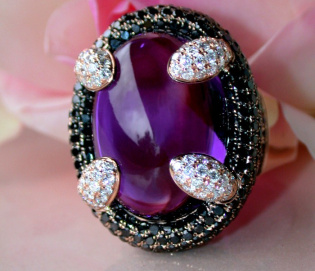 Unique Amethyst Ring with Black and White Diamonds Unique Amethyst Ring with Black and White Diamonds