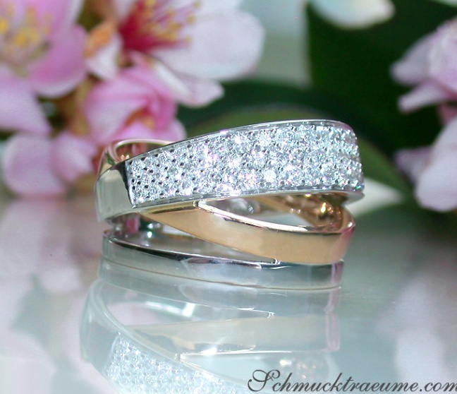 Mehrreihiger Diamanten Ring in Weißgold und Roségold #1 Mehrreihiger Diamanten Ring in Weißgold und Roségold #1