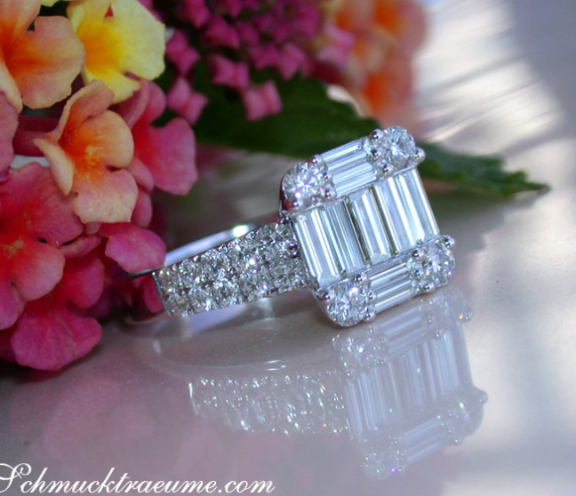 Erlesener Brillant Ring mit extra langen Baguette Diamanten #1 Erlesener Brillant Ring mit extra langen Baguette Diamanten #1
