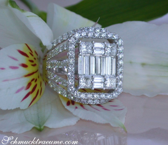 Luxuriöser Brillanten Ring mit Princess und Baguette Diamanten #1 Luxuriöser Brillanten Ring mit Princess und Baguette Diamanten #1