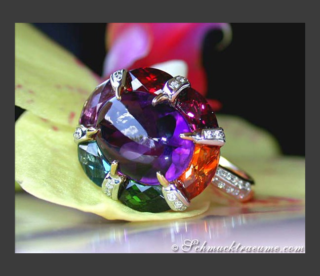 Ausgefallener Multicolor Edelstein Ring mit Brillanten #1 Ausgefallener Multicolor Edelstein Ring mit Brillanten #1