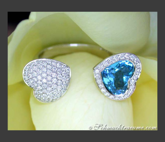 Ungewöhnlicher Blautopas Brillanten Ring im Herz-Design #1 Ungewöhnlicher Blautopas Brillanten Ring im Herz-Design #1