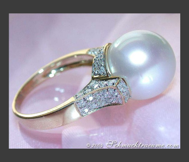Prächtiger Südseeperle Ring mit Brillanten Kragen #1 Prächtiger Südseeperle Ring mit Brillanten Kragen #1