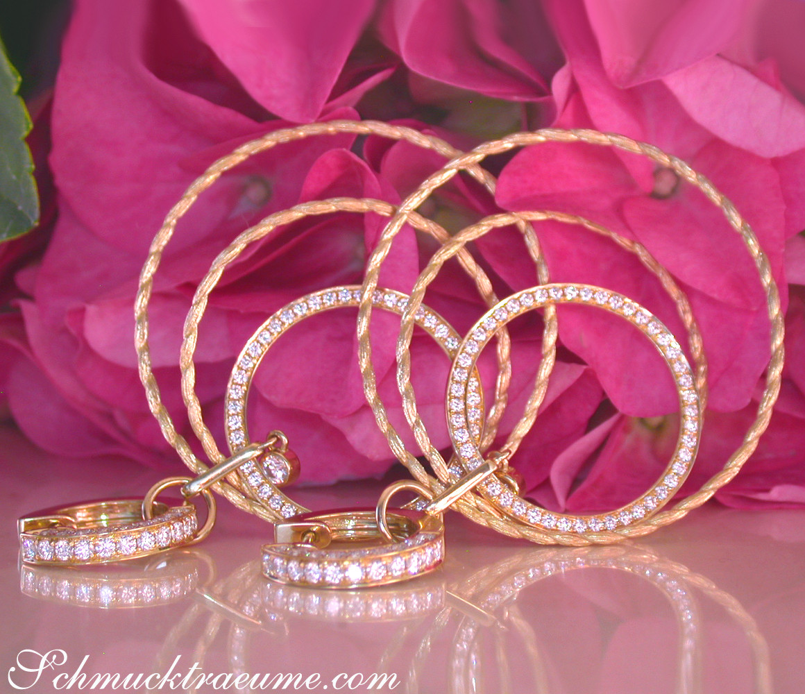 Gelbgoldkreis-Ohrringe mit Brillanten im Kreisdesign