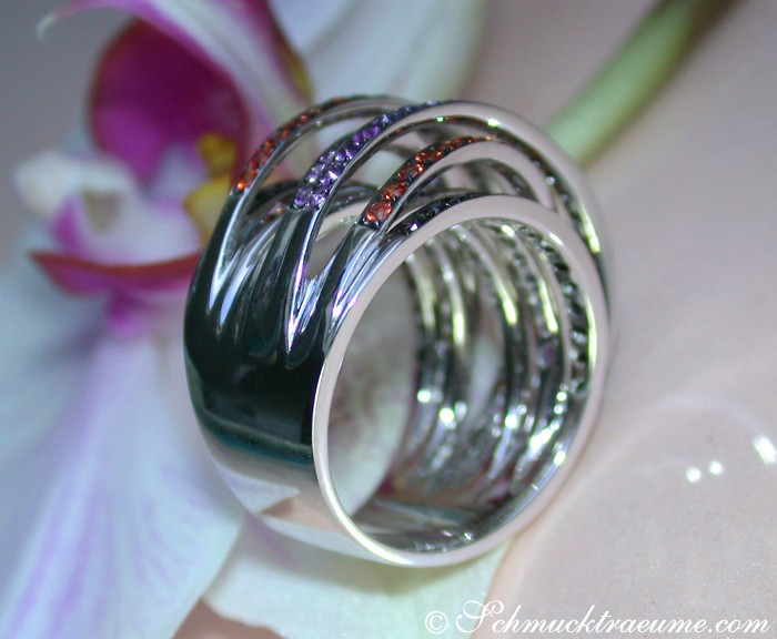 Mehrreihiger Ring mit schwarzen Diamanten, Amethysten & Saphiren - Image 7