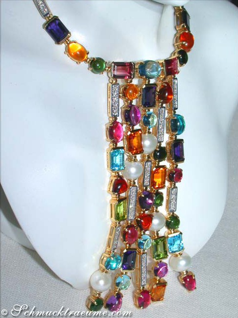 Luxuriöses Multicolor Edelstein Collier mit Perlen & Diamanten - Image 5