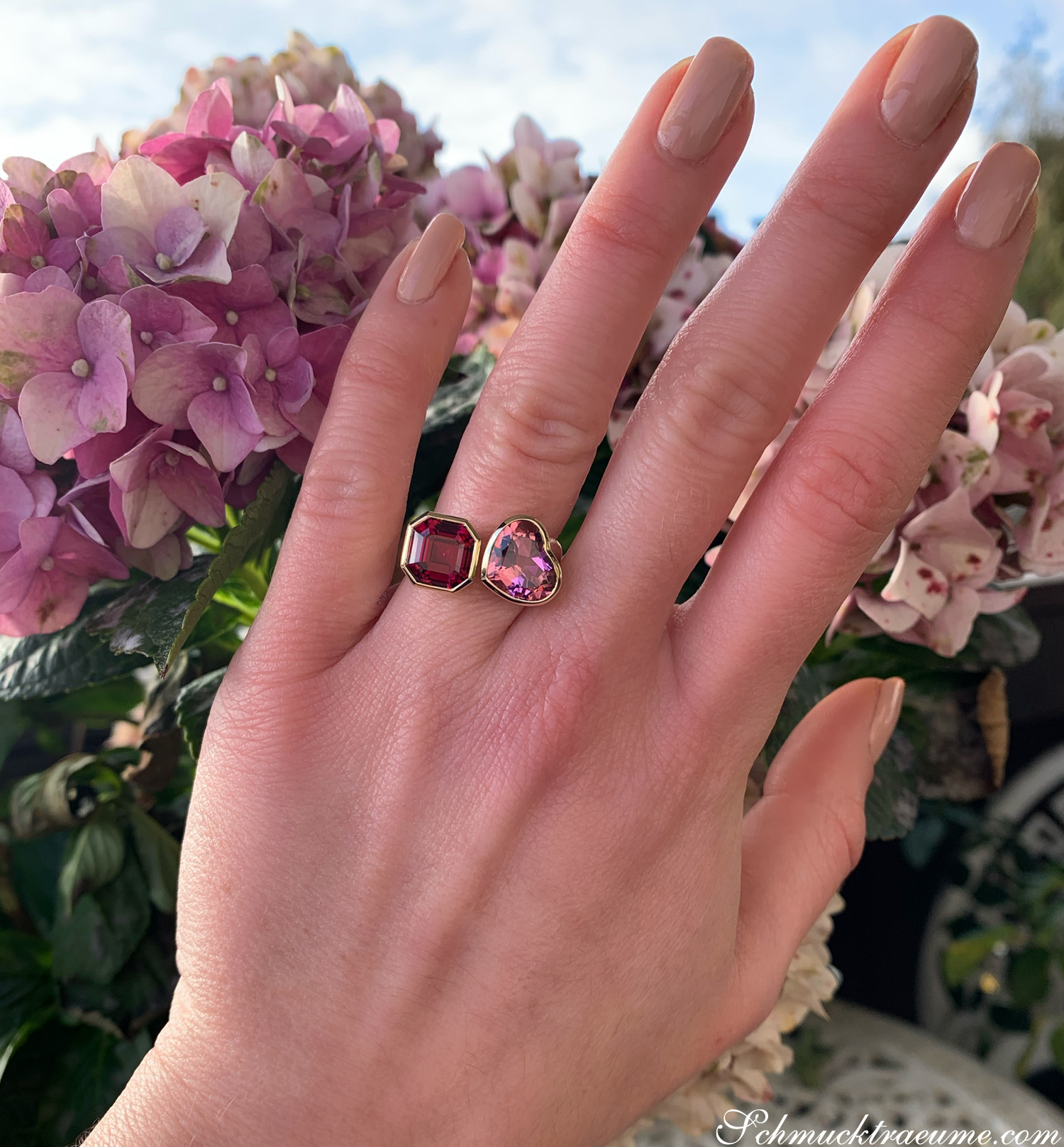 Prächtiger "Toi et Moi" Ring mit Pink Turmalin und Rhodolith - Image 7