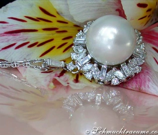 Südseeperlen-Anhänger mit Diamanten in Weißgold 750