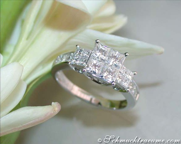 Prinzessinen-Diamant-Ring mit 1,42 ct. TW VS, detailreiches Design auf Weißgoldring
