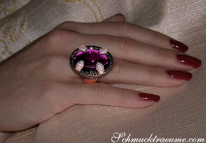 Amethyst-Ring mit Diamanten in Roségold - Detailaufnahme