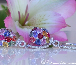 Multicolor Saphir Ohrhänger in Weißgold 750 mit funkelnden Brillanten