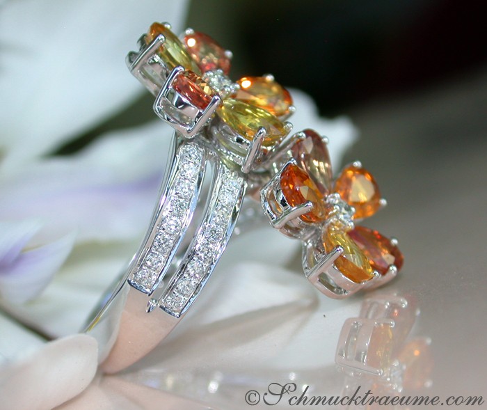 Prächtiger Doppel Blumen Ring mit Saphiren & Brillanten - Image 6