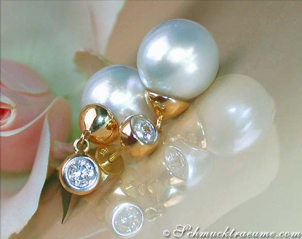 Edle Südseeperlen Ohrringe mit Brillanten in Gelbgold 750 - Image 6