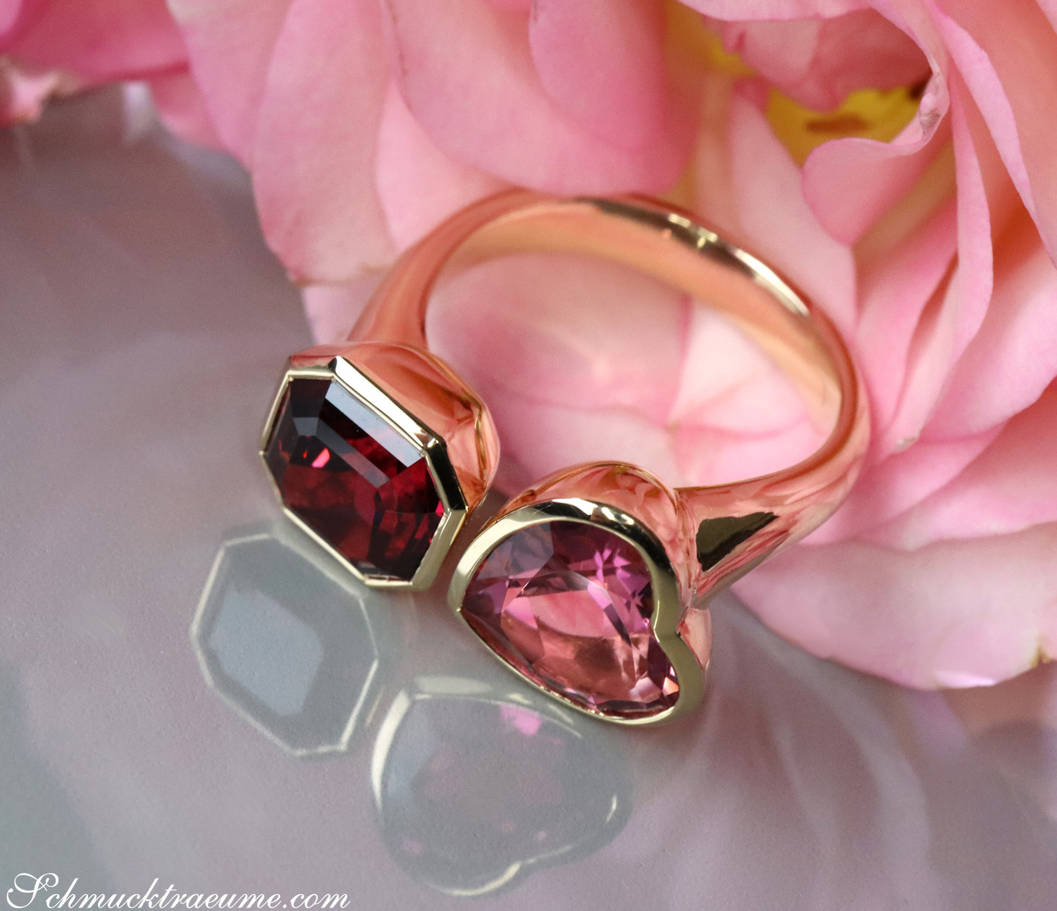 Prächtiger "Toi et Moi" Ring mit Pink Turmalin und Rhodolith - Image 10