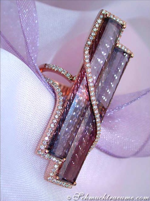 Auffallender Rosé Turmalin Ring mit Brillanten - Image 3