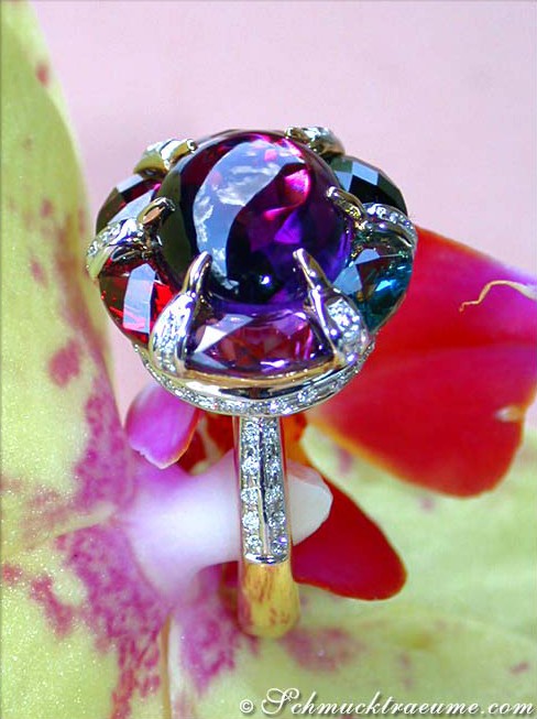 Multicolor Edelsteinring mit Amethyst und Citrin in Gelbgold 750