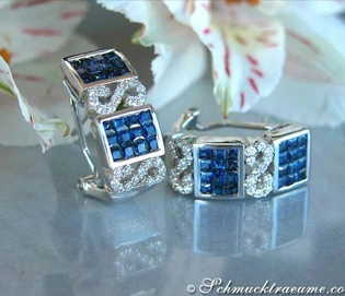 Raffinierte Saphir-Ohrringe mit Brillanten in Weißgold 585