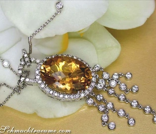 Weißgold Collier mit Citrin und Diamanten, Detailaufnahme, Art Déco-Stil