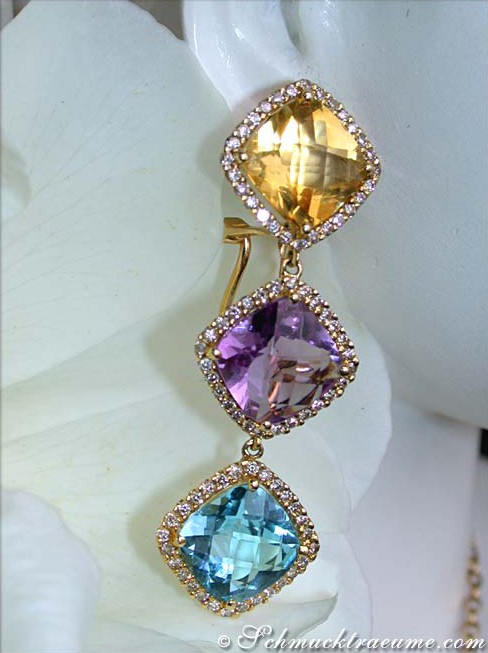 Feinste Multicolor Edelstein Ohrgehänge mit Diamanten - Image 4