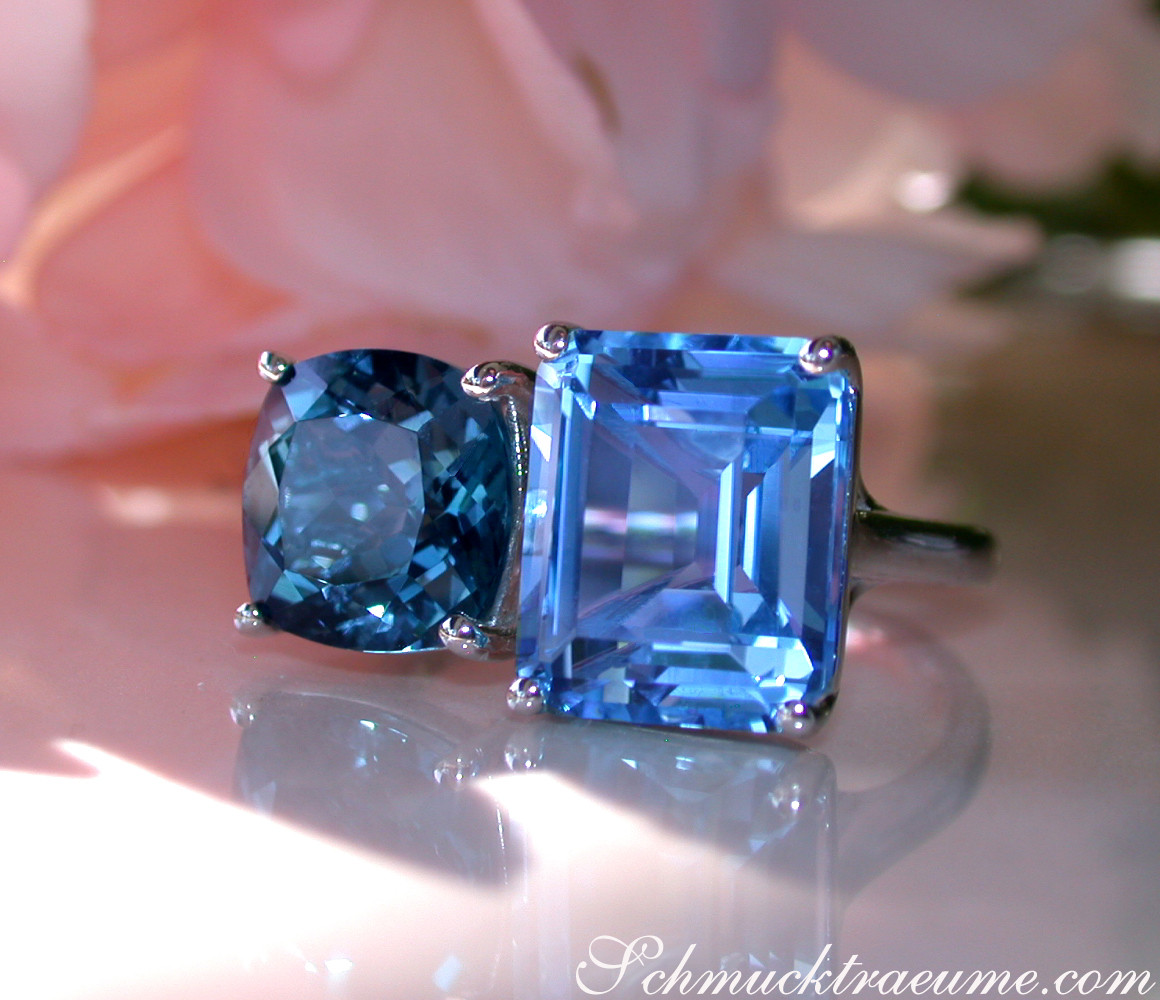 Blautopas-Steine im Toi et Moi-Ring mit Weißgold 585