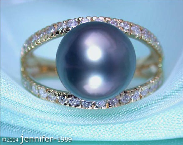 Tahitiperlen-Ring mit 0.50 Karat Diamanten in Gelbgold 585