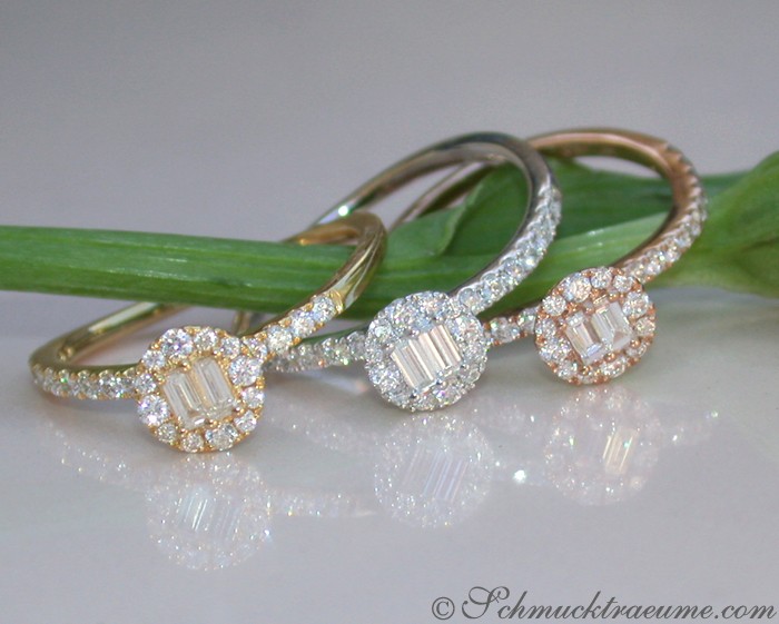 3er-Set Diamantringe in Weiß-, Gelb- & Roségold, 1.380 Karat TW VS1/SI