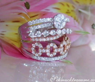 Mehrzeiliger Brillant-Ring in Weißgold und Roségold 750 mit funkelnden Diamanten