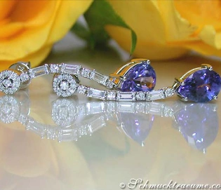 Tanzanit-Tropfen-Ohrhänger in Weißgold mit Diamanten