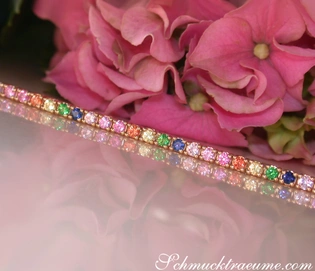 Gelbgold 585/000 Tennisarmband mit leuchtenden Multicolor Saphiren
