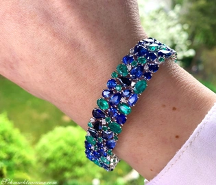 Luxuriöses Saphir-Armband mit Smaragden und Diamanten (42,86 ct.)