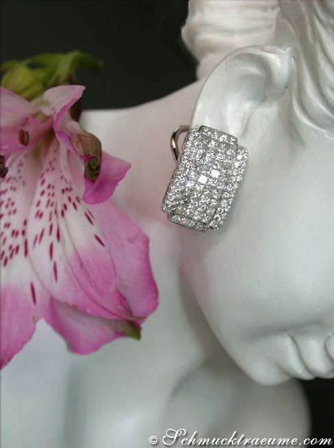 Klassischer Diamant-Ohrstecker mit feiner Fassung und Blume im Hintergrund