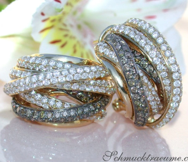 Mehrreihige Brillanten Ohrstecker mit naturbraunen Brillanten - Image 1 Mehrreihige Brillanten Ohrstecker mit naturbraunen Brillanten - Image 1