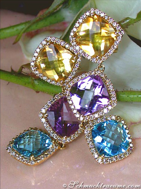 Feinste Multicolor Edelstein Ohrgehänge mit Diamanten - Image 2