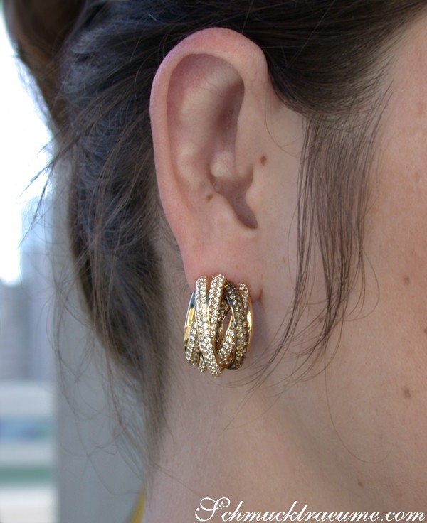 Mehrreihige Brillanten Ohrstecker mit naturbraunen Brillanten - Image 4