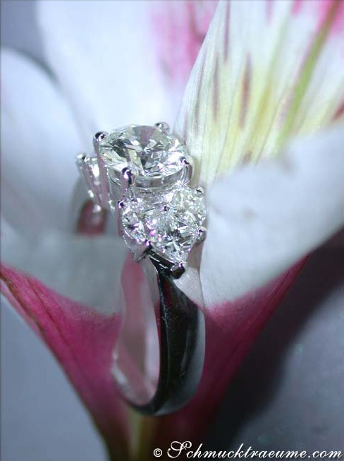 Detailaufnahme von Weißgoldring mit einkarätigem Diamant im Herzdesign