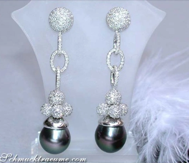 Exklusive Tahitiperlen Ohrgehänge mit Brillanten - Image 1 Exklusive Tahitiperlen Ohrgehänge mit Brillanten - Image 1