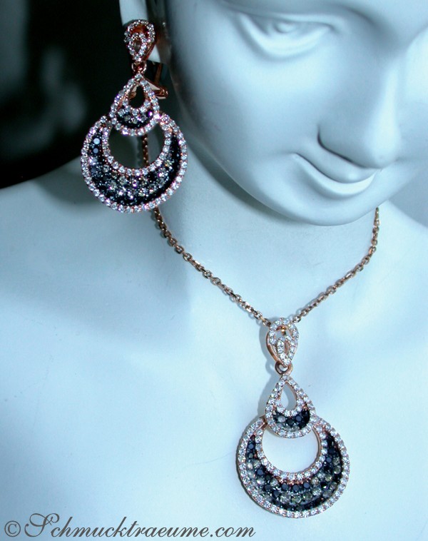 Roségold-Ohrstecker mit schwarzen Diamanten, detailreich, elegant, luxuriös